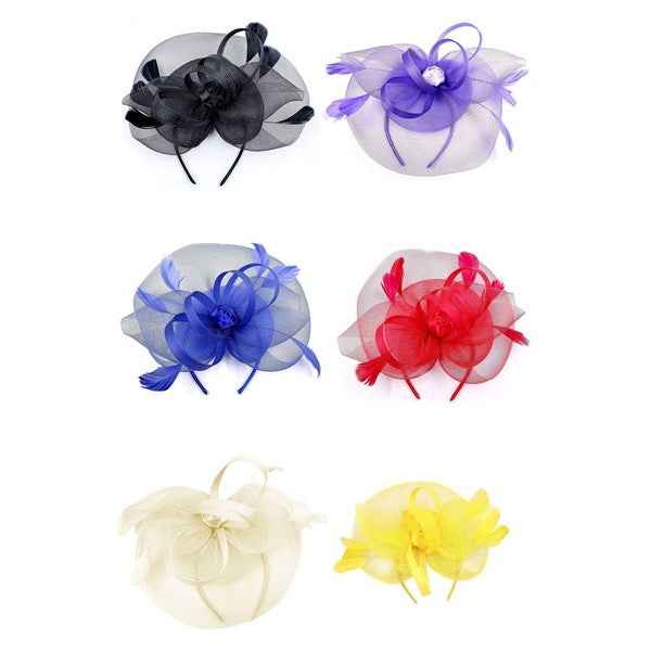 Ribbon Tulle Flower Feather Gatsby Fascinator Hat