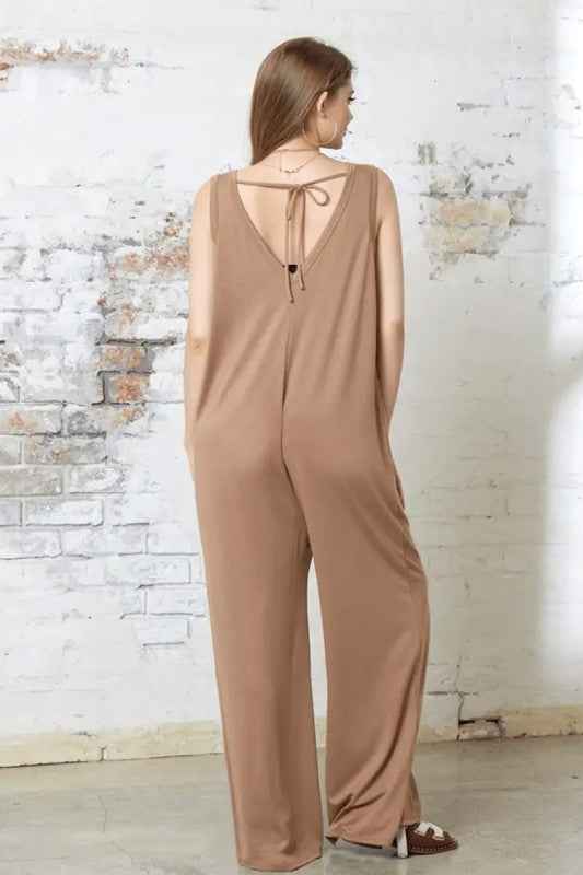 Oversized Patched Pocket V-Neck Jumpsuit