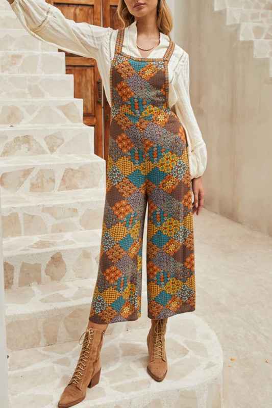 Floral Print Crossed Straps Ankle-length Jumpsuit