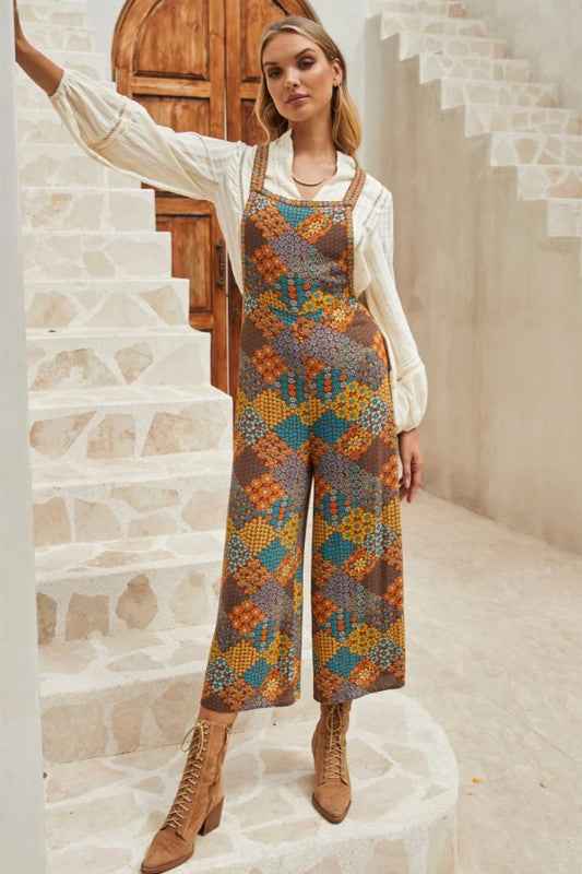 Floral Print Crossed Straps Ankle-length Jumpsuit