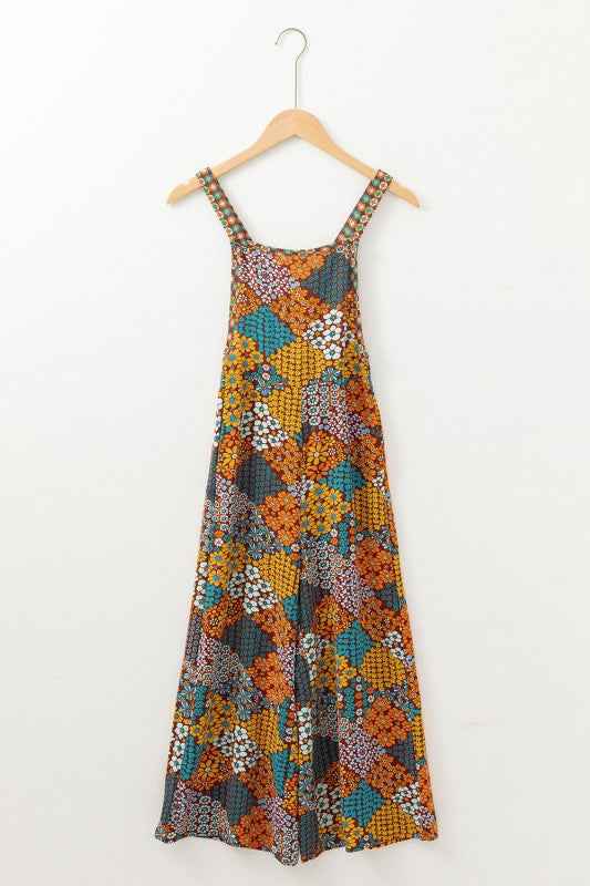 Floral Print Crossed Straps Ankle-length Jumpsuit