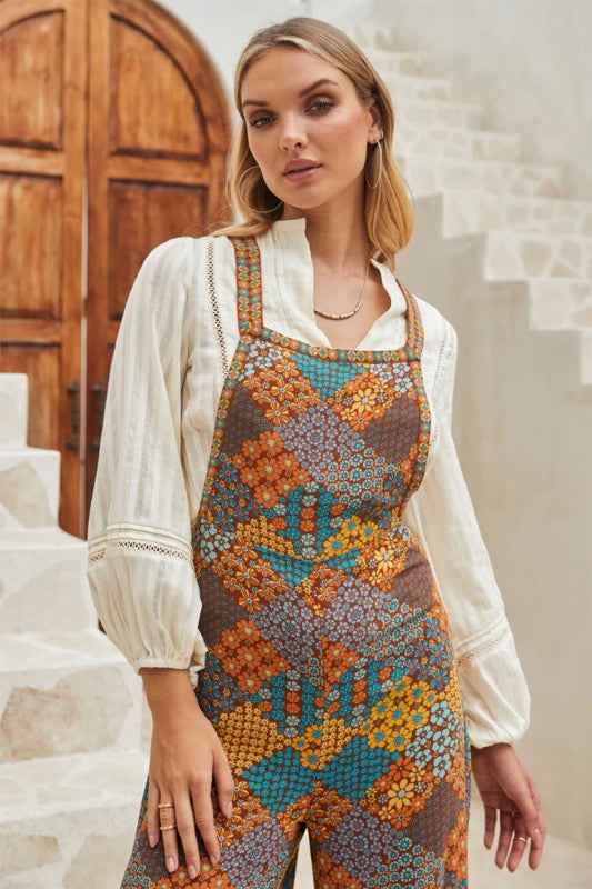 Floral Print Crossed Straps Ankle-length Jumpsuit