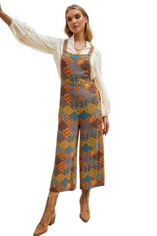 Floral Print Crossed Straps Ankle-length Jumpsuit