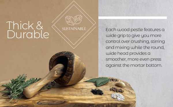 Olive Wood Mortar & Pestle. Large 6in.
