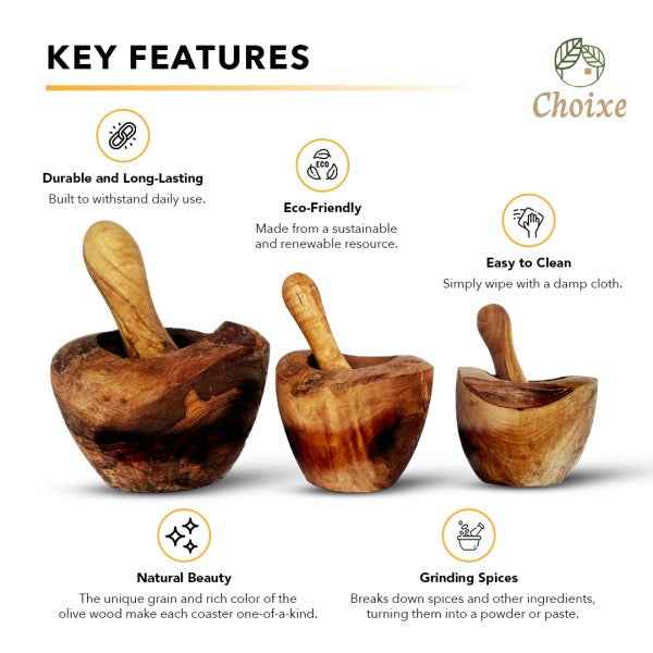 Olive Wood Mortar & Pestle. Large 6in.