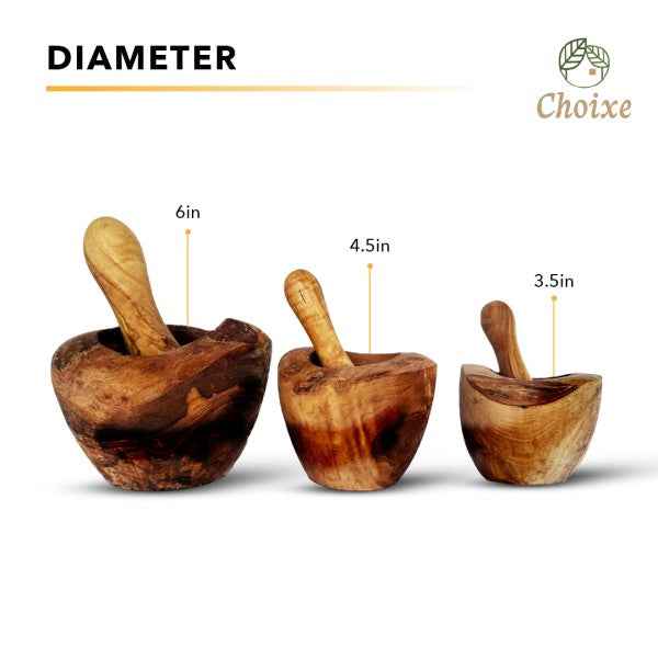 Olive Wood Mortar & Pestle. Large 6in.