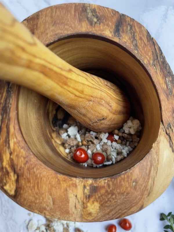 Olive Wood Mortar & Pestle. Large 6in.