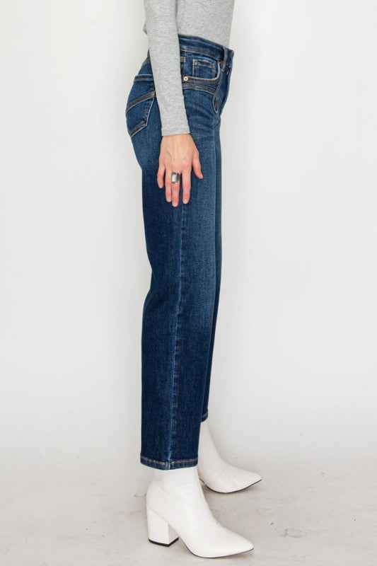 High Rise Ankle Straight Jeans - Western Detail De