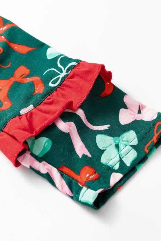 Bow Button-Up Top and Pants Pajama Set