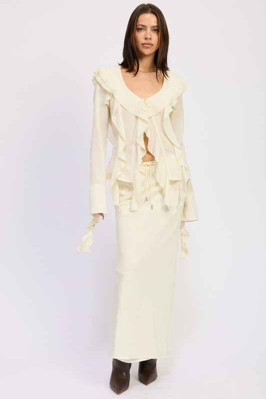 SATIN MAXI SKIRT WITH DRAWSTRING