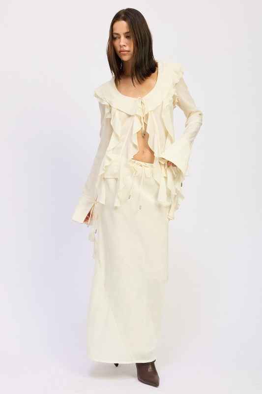 SATIN MAXI SKIRT WITH DRAWSTRING