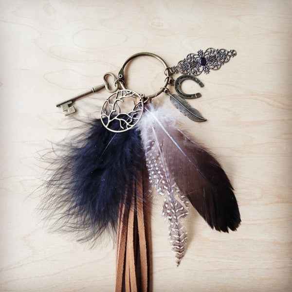 Boho Western Boot Bling Charm Feather & Tree