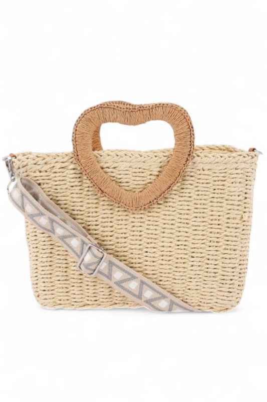 Heart Shape Handle Straw Tote