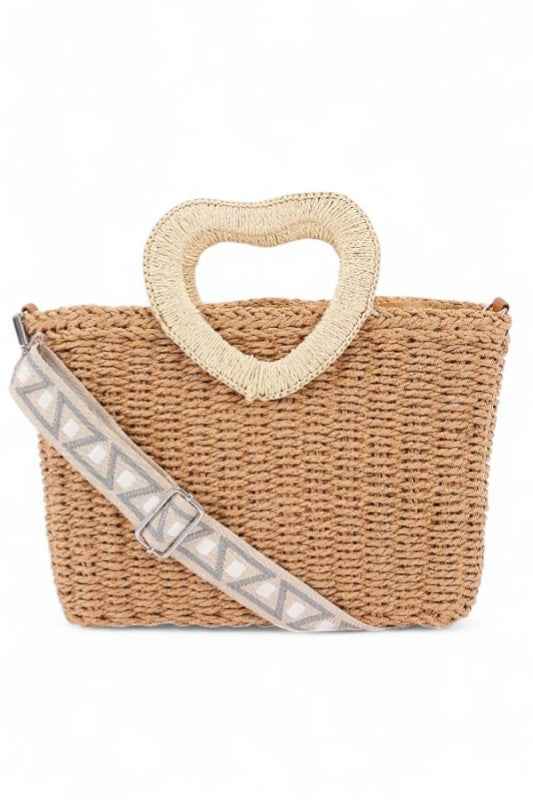 Heart Shape Handle Straw Tote