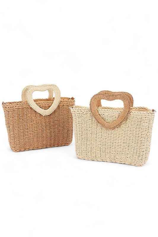 Heart Shape Handle Straw Tote