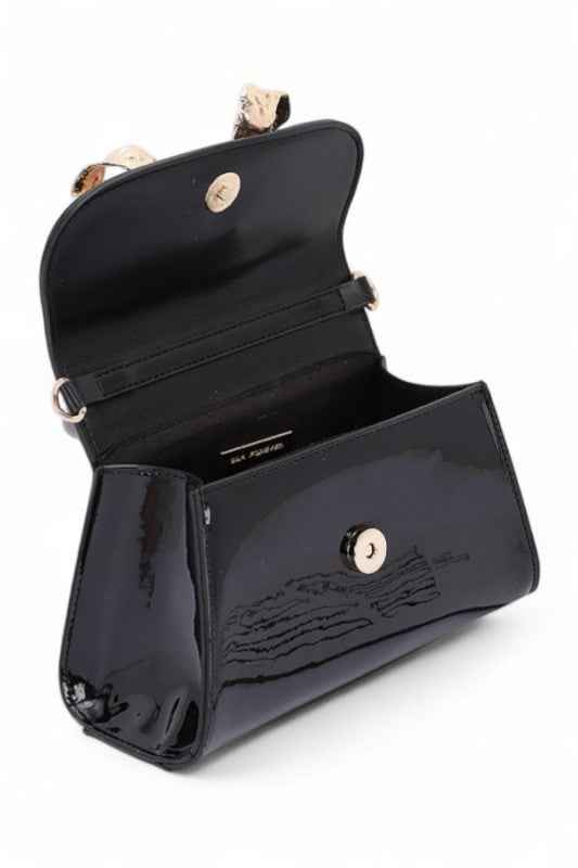 Metal Bow Top Handle Patent Faux Leather Bag