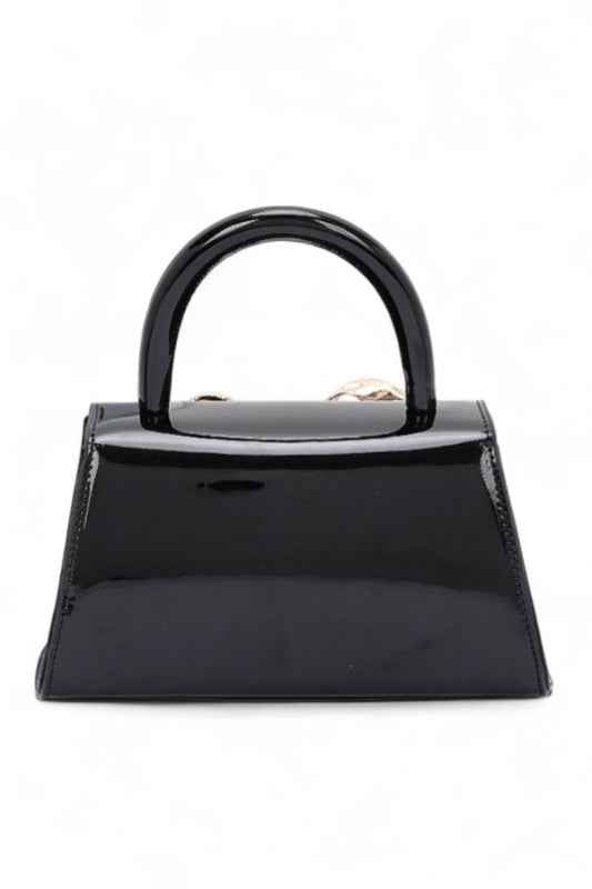 Metal Bow Top Handle Patent Faux Leather Bag