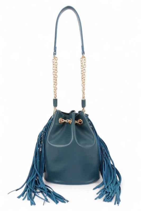 Fringed Accent Boho Bucket Bag