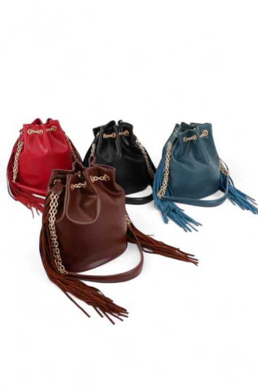 Fringed Accent Boho Bucket Bag
