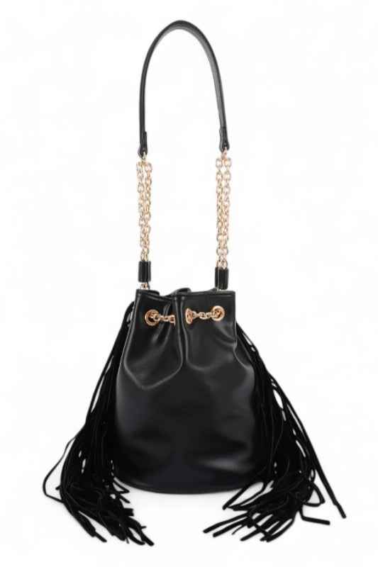 Fringed Accent Boho Bucket Bag