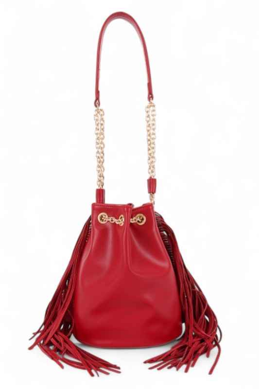 Fringed Accent Boho Bucket Bag