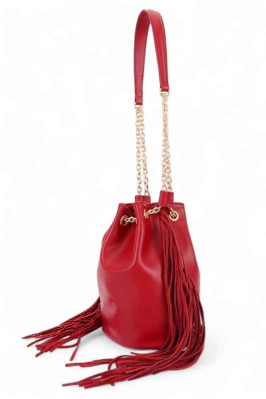 Fringed Accent Boho Bucket Bag
