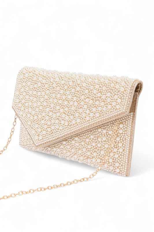 Pearl And Rhinestone Envelope Clutch Bag