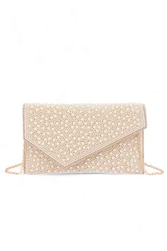 Pearl And Rhinestone Envelope Clutch Bag