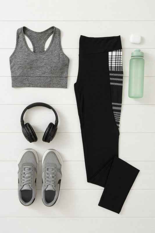 The Gabby Black and White Plaid Panel Leggings