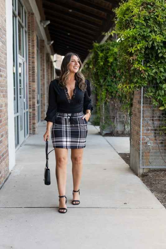The Amelia - Black And White Plaid Jogger Skirt