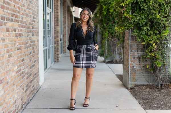 The Amelia - Black And White Plaid Jogger Skirt
