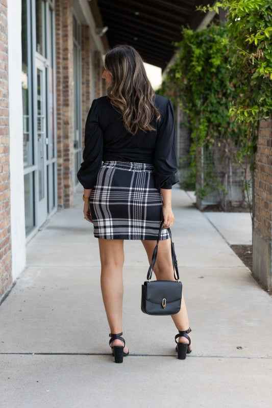 The Amelia - Black And White Plaid Jogger Skirt