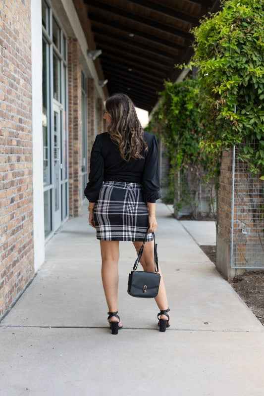 The Amelia - Black And White Plaid Jogger Skirt