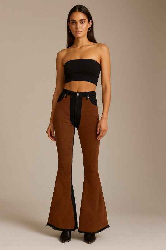 Brown Suede Bell Bottom Jeans