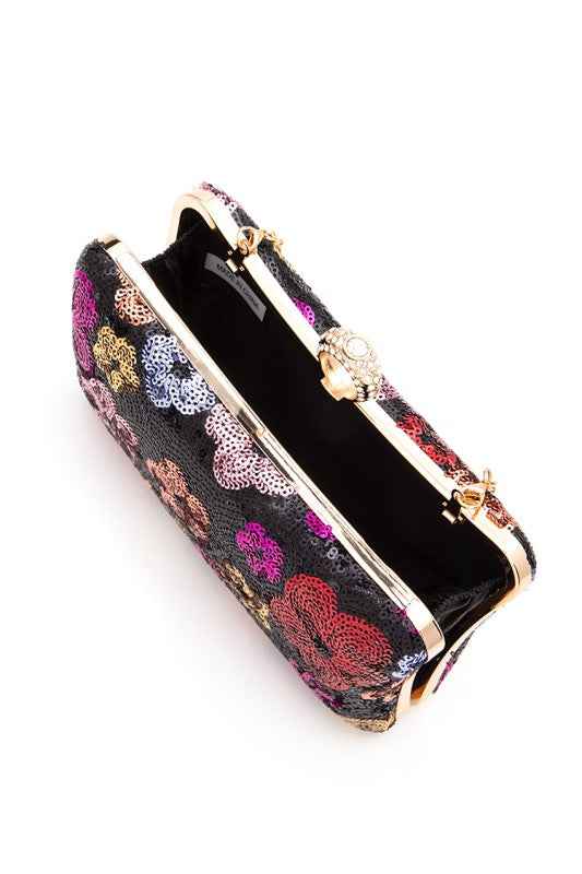 Sequins Flower Statement Box Clutch Bag