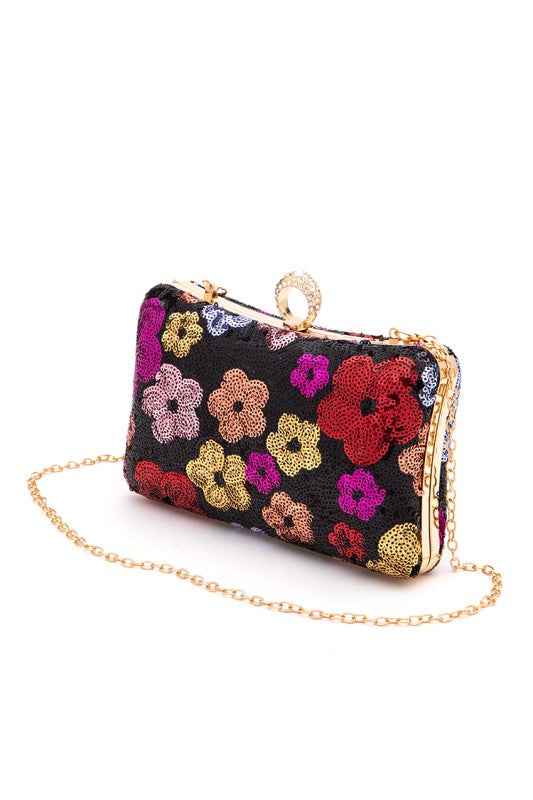 Sequins Flower Statement Box Clutch Bag
