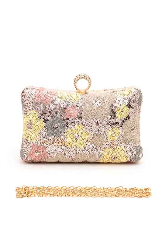 Sequins Flower Statement Box Clutch Bag