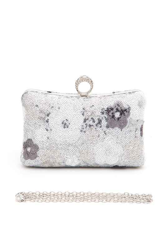 Sequins Flower Statement Box Clutch Bag