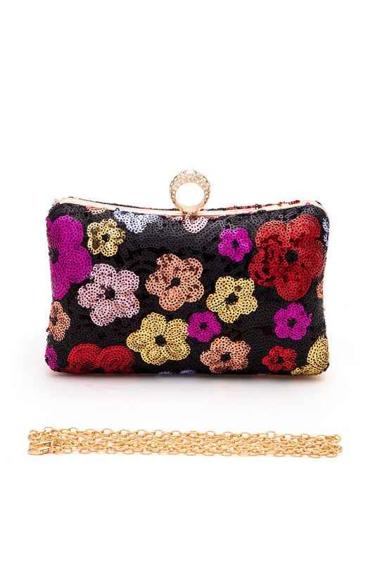 Sequins Flower Statement Box Clutch Bag