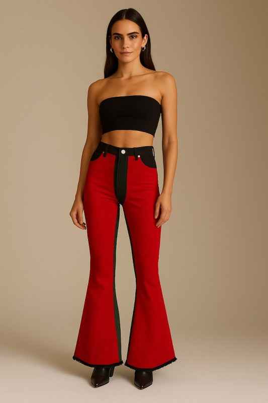 Red Suede Bell Bottom Jean