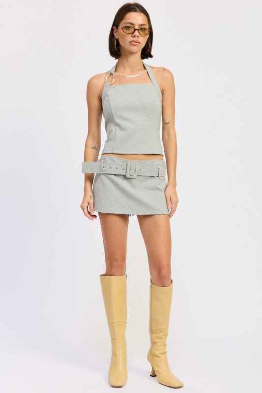 MINI LOW RISE BELTED SKIRT