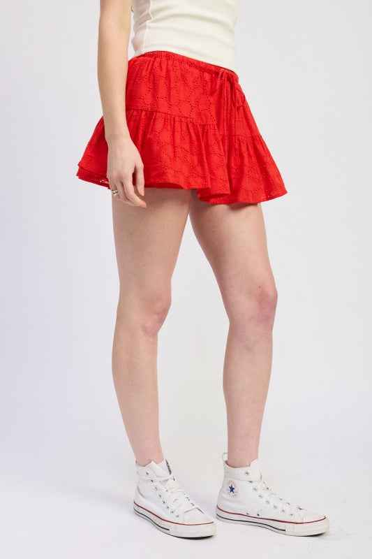 RUFFLE MINI SKORT WITH EYELET EMBROIDERY