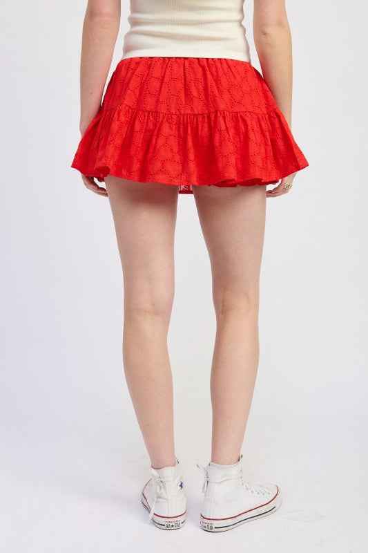 RUFFLE MINI SKORT WITH EYELET EMBROIDERY