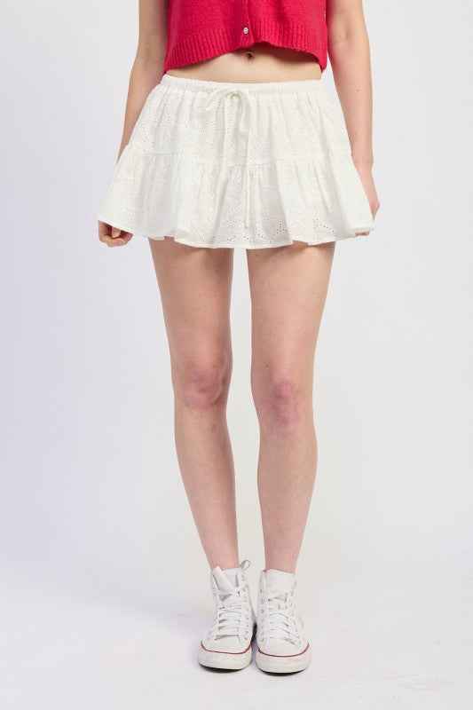 RUFFLE MINI SKORT WITH EYELET EMBROIDERY
