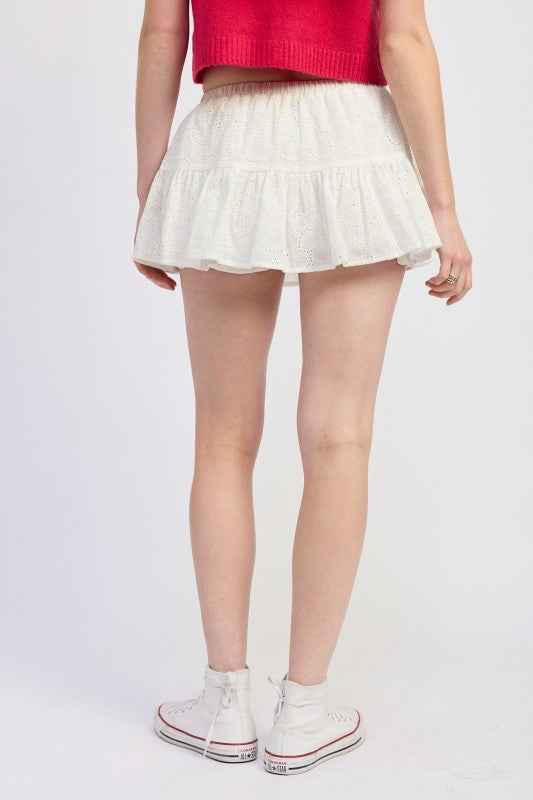 RUFFLE MINI SKORT WITH EYELET EMBROIDERY
