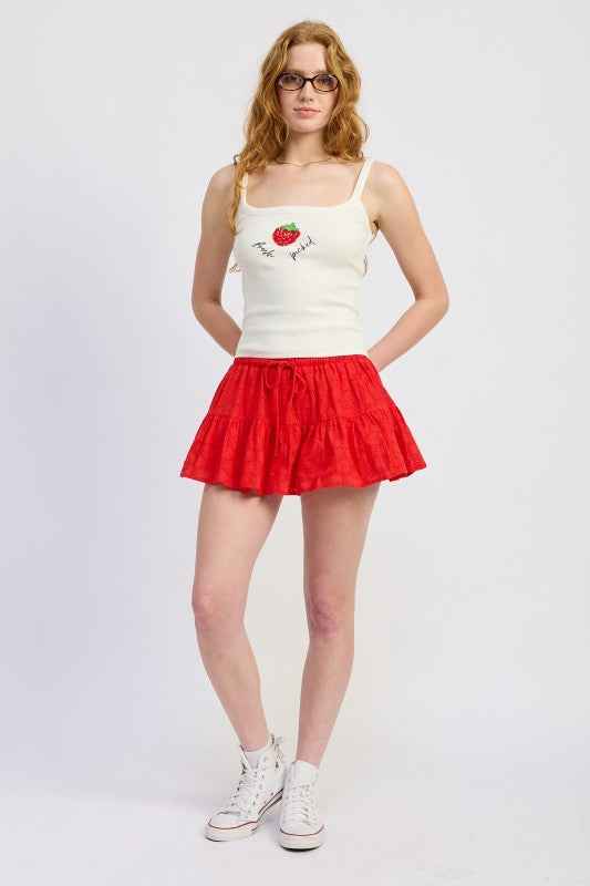 RUFFLE MINI SKORT WITH EYELET EMBROIDERY