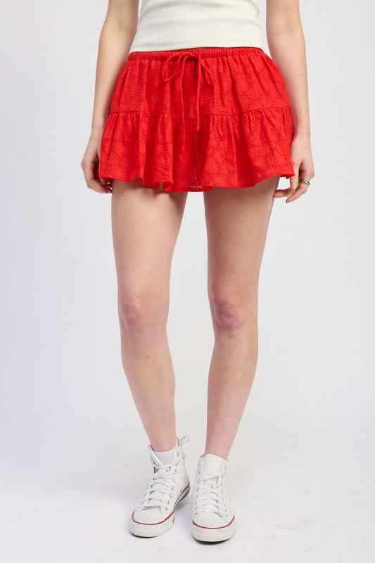RUFFLE MINI SKORT WITH EYELET EMBROIDERY