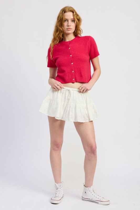 RUFFLE MINI SKORT WITH EYELET EMBROIDERY