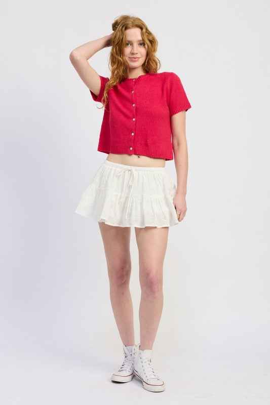 RUFFLE MINI SKORT WITH EYELET EMBROIDERY