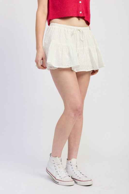RUFFLE MINI SKORT WITH EYELET EMBROIDERY
